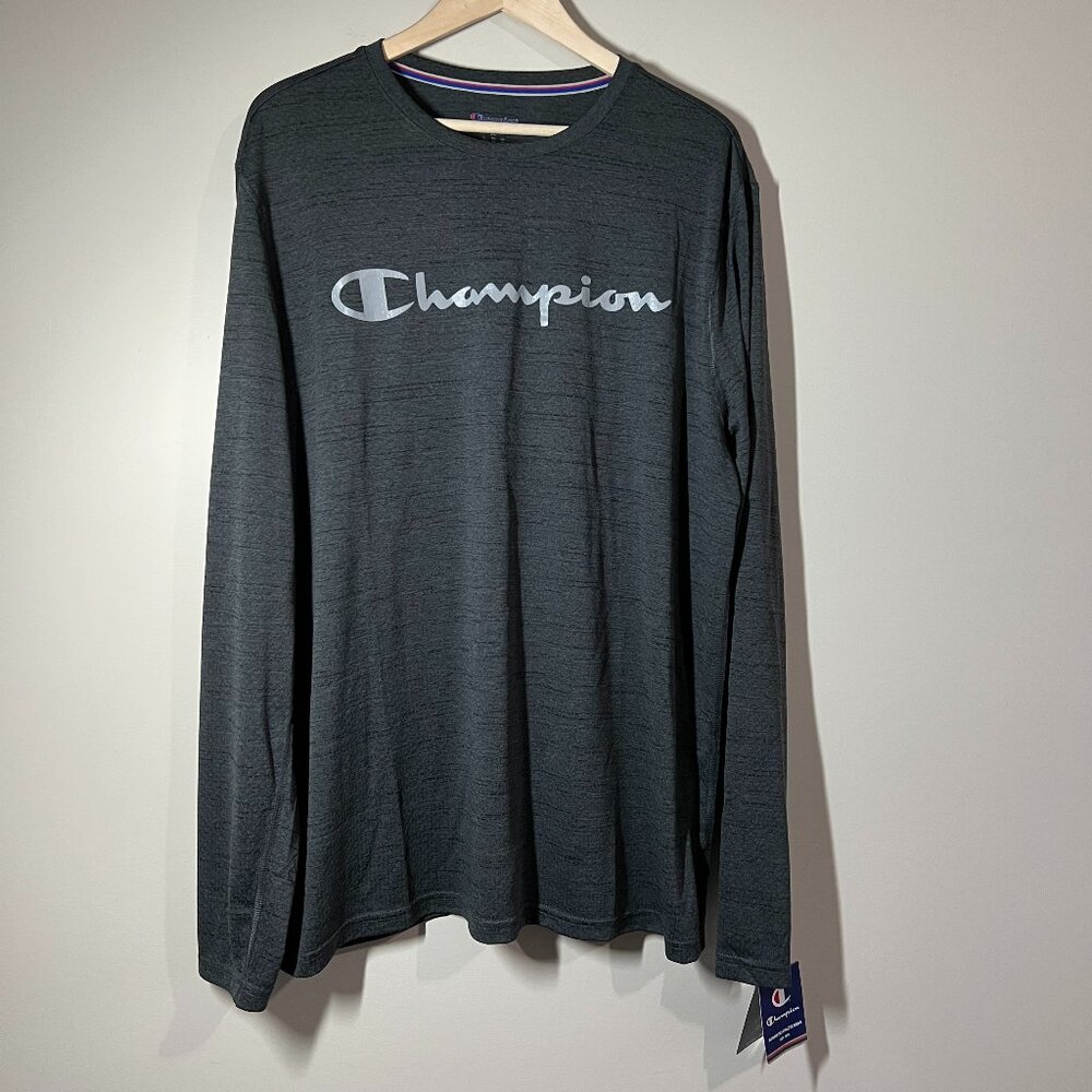 NWT Champion Men’s Performance Long Sleeve Shirt – Gray Logo Athletic Tee XL
